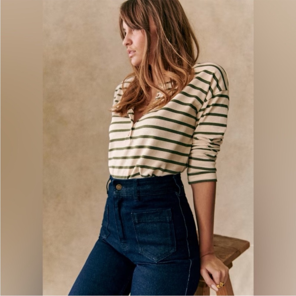 Sezane Gatsby Marinière Ecru / Kaki - Size XS